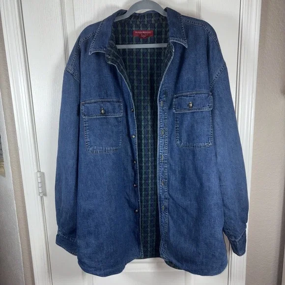 Banana Republic Men's XL‎ Denim Shacket Quilted Lined Heavy Cotton Jacket Blue - Picture 2 of 12